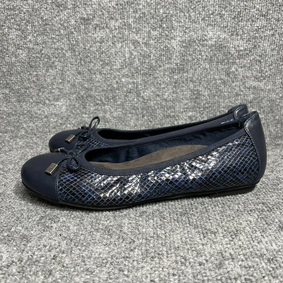Vionic | Shoes | Vionic Minna Ballet Flats Womens 85 Navy Blue Faux Snake Skin Slip On Shoes 